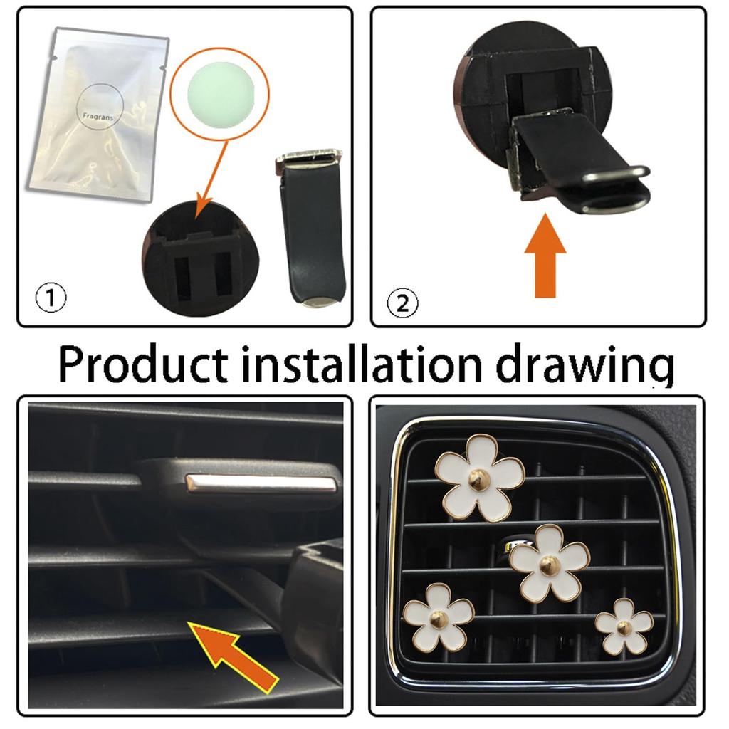 4-piece Daisy Flower Vent Clip Car Air Freshener Charm Color Car Interior Accessories for Girls Ladies