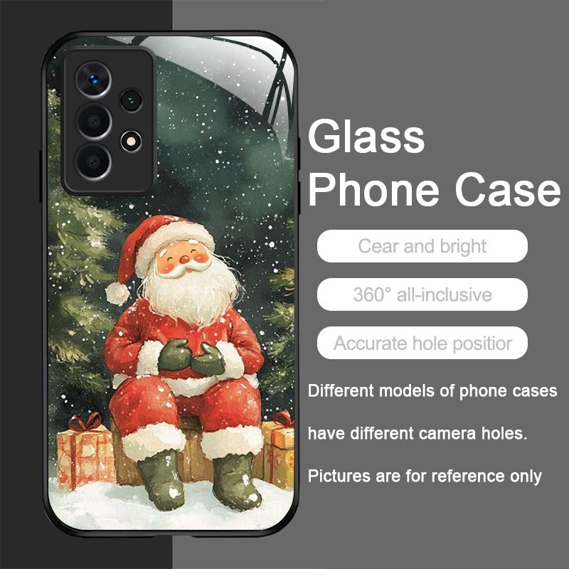 Süßes Weihnachts-Nikolaus-Muster Gehärtetes Glas Handyhülle für Samsung Galaxy A06 A55 A54 A53 A52 A36 A14 A15 A31 5G Y2K Hülle