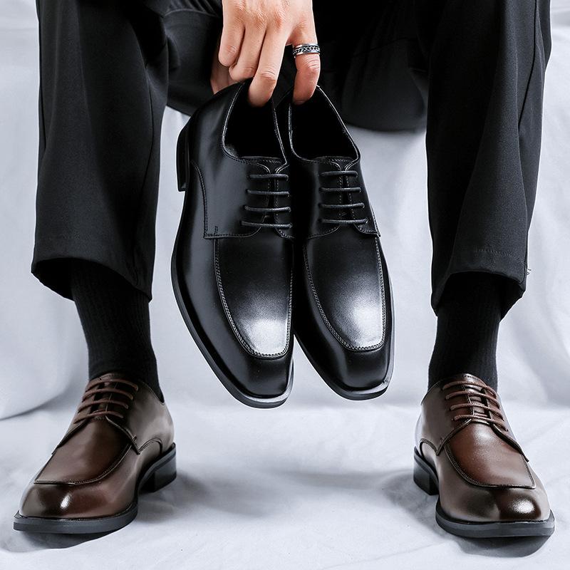 New business dress round head men's leather shoes Korean version casual round head black leather shoes men's work shoes 24268-R