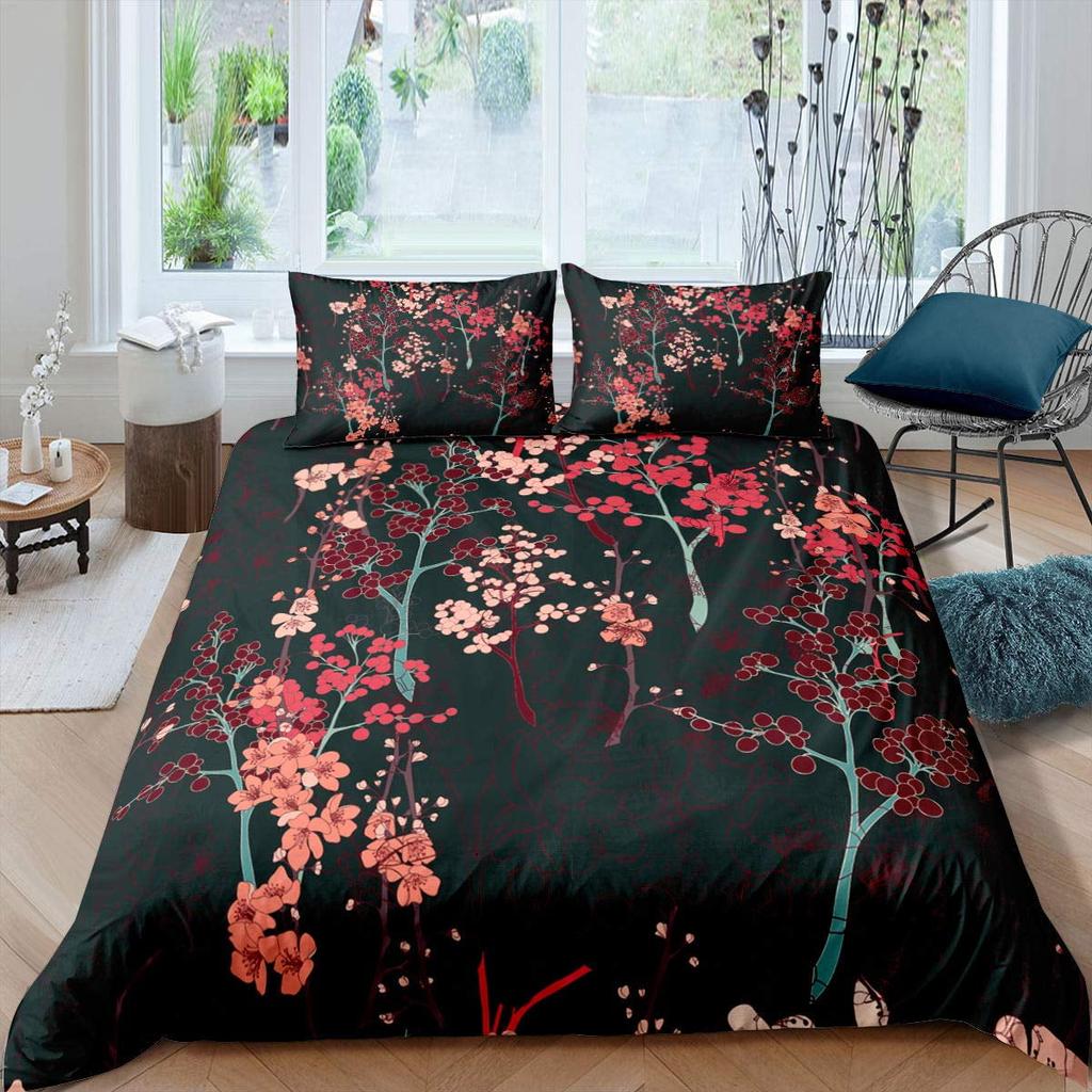 Comforter Plum Blossom Flower Floral Comforter For Kids Teens Women Butterfly Branches Ink Style Warm And Comfortable