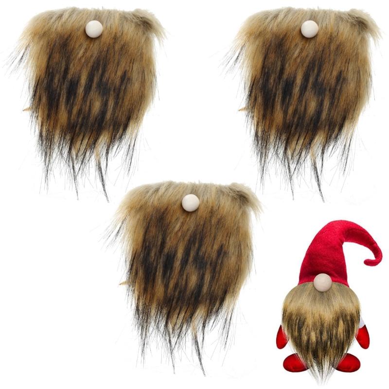 3pcs Faux Fur Beard with Wooden Beads Set DIY Handmade Crafts Supplies for Christmas Gnome Dwarf Costume Party Supplies 55KF