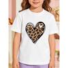 European Sizes Girls' Short Sleeve Leopard Print Heart Graphic T-Shirt, Summer Kids' Round Neck Top