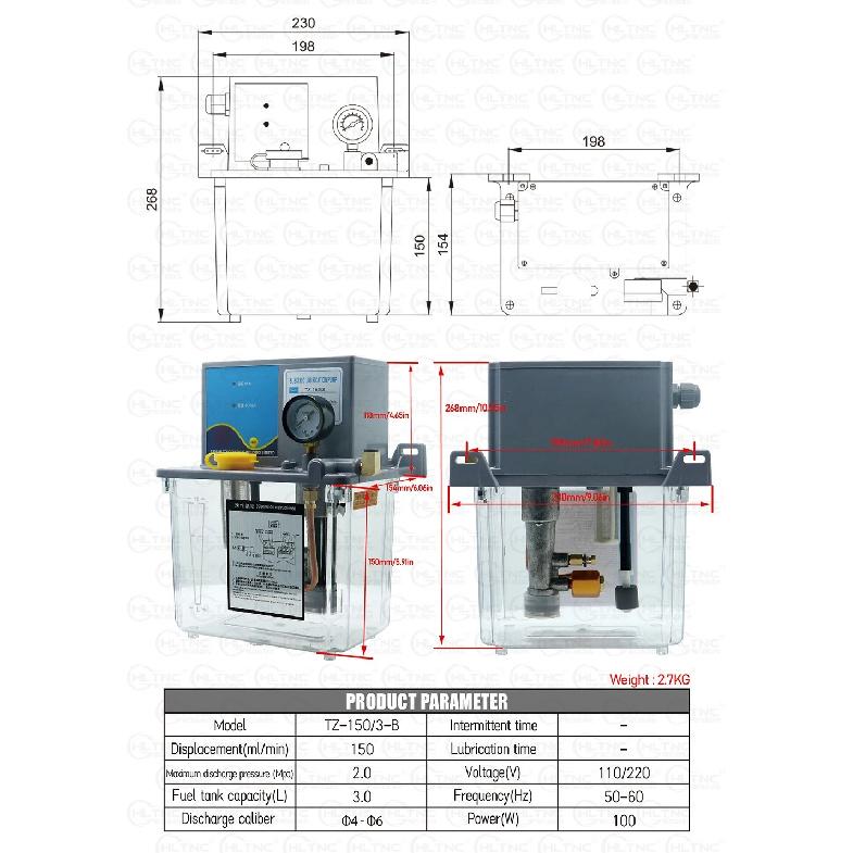 2L 3L 4L Smeerpomp Automatische Smeeroliepomp met Manometer Semi-automatische of PLC-besturing Voor CNC-draaibank