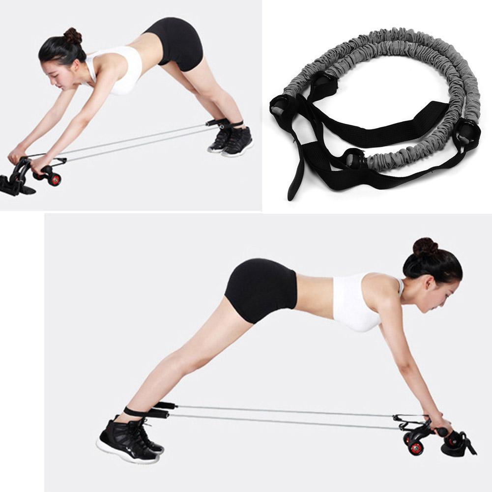 2pcs Abdominal Wheel Auxiliary Pull Rope Belly Exercise Trainer Roller Wheel Resistance Rope