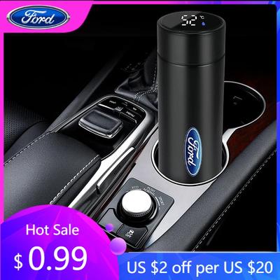 Car Sticker Intelligent Stainless Steel Thermos Temperature Display Smart Water Bottle For Ford Mustang Raptor Fiesta Focus 2 3