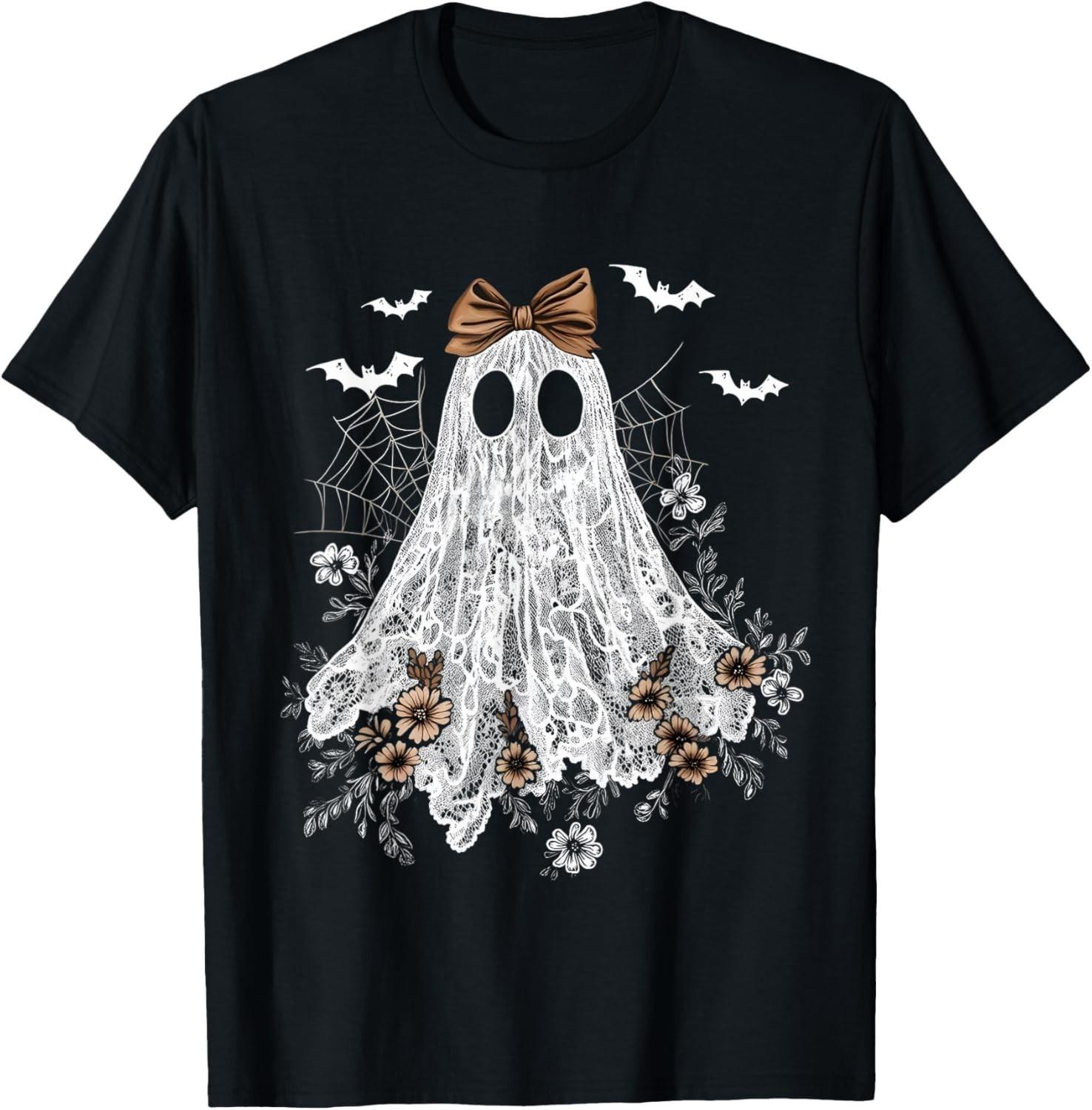 Halloween Shirt Floral Ghost Halloween Costume Girls Women  unisex T-Shirt Mens Womens Tees Top S