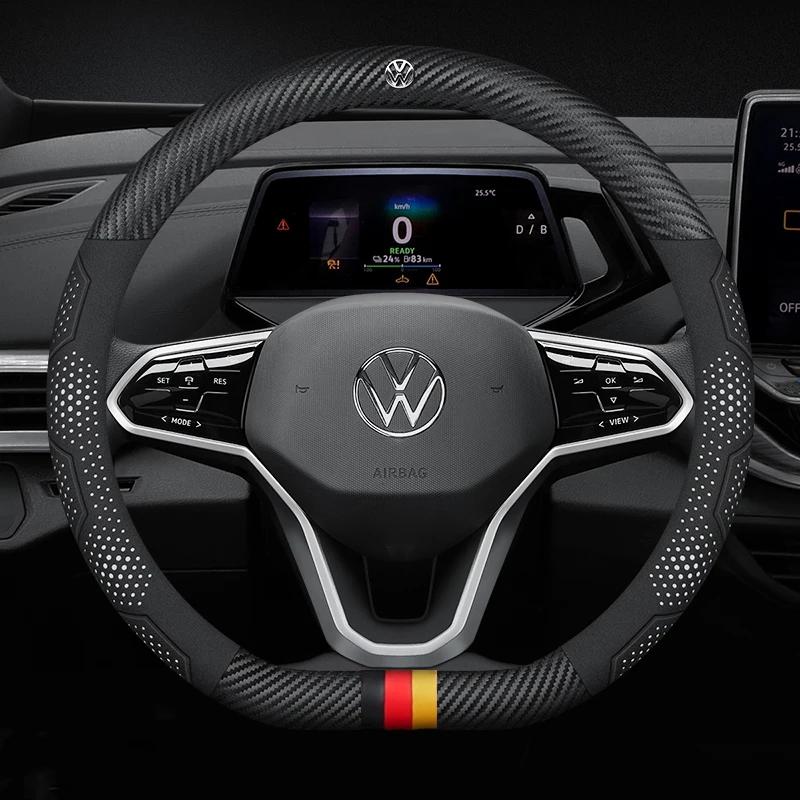 

Car Carbon fiber Leather Steering Wheel Cover For Volkswagen R Golf GTI Magotan Tiguan T-ROC T-Cross Touareg Polo Passat Arteon