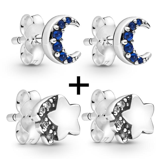 2 Paare/los Silber Überzogene Kristall Stern & Mond Blume Stud Ohrringe Für Frauen Frau Kubikzircon Weiblichen Ohrringe Bijoux Hochzeit geschenk