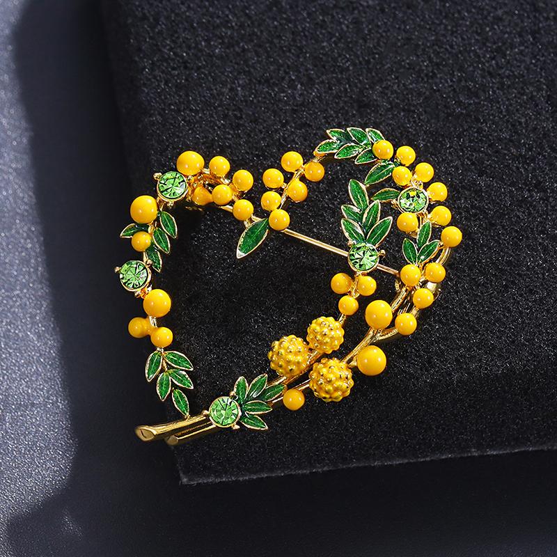 Mimosa Brooch Beautiful Fruits Heart Brooches For Women Unisex 2-Color Enamel French Style Love Party Office Brooch Pins Gifts