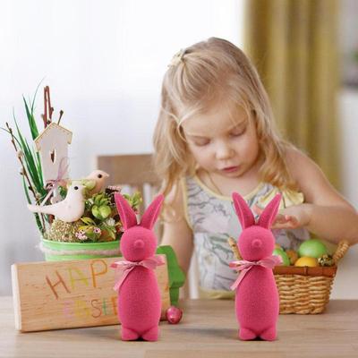 Flocked Easter Bunny Decor Standing Tabletop Sculpture With Bow Tie Spring Tabletop Centerpiece Nursery Decorations For Shelf