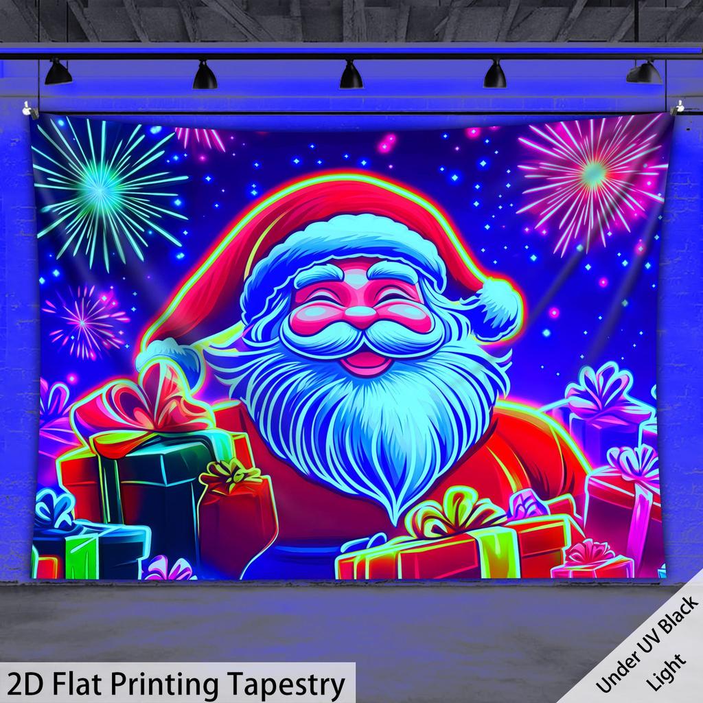 Christmas Santa Claus Fluorescent Tapestry Outer Space UV BlackLight Tapestry, Wall Hanging For Living Room Bedroom Office Home Decor