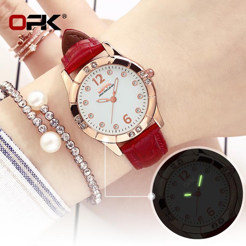 OPK 8160 Women's Quartz Watch Shaped Leather Strap Waterproof Simple and Fashionable