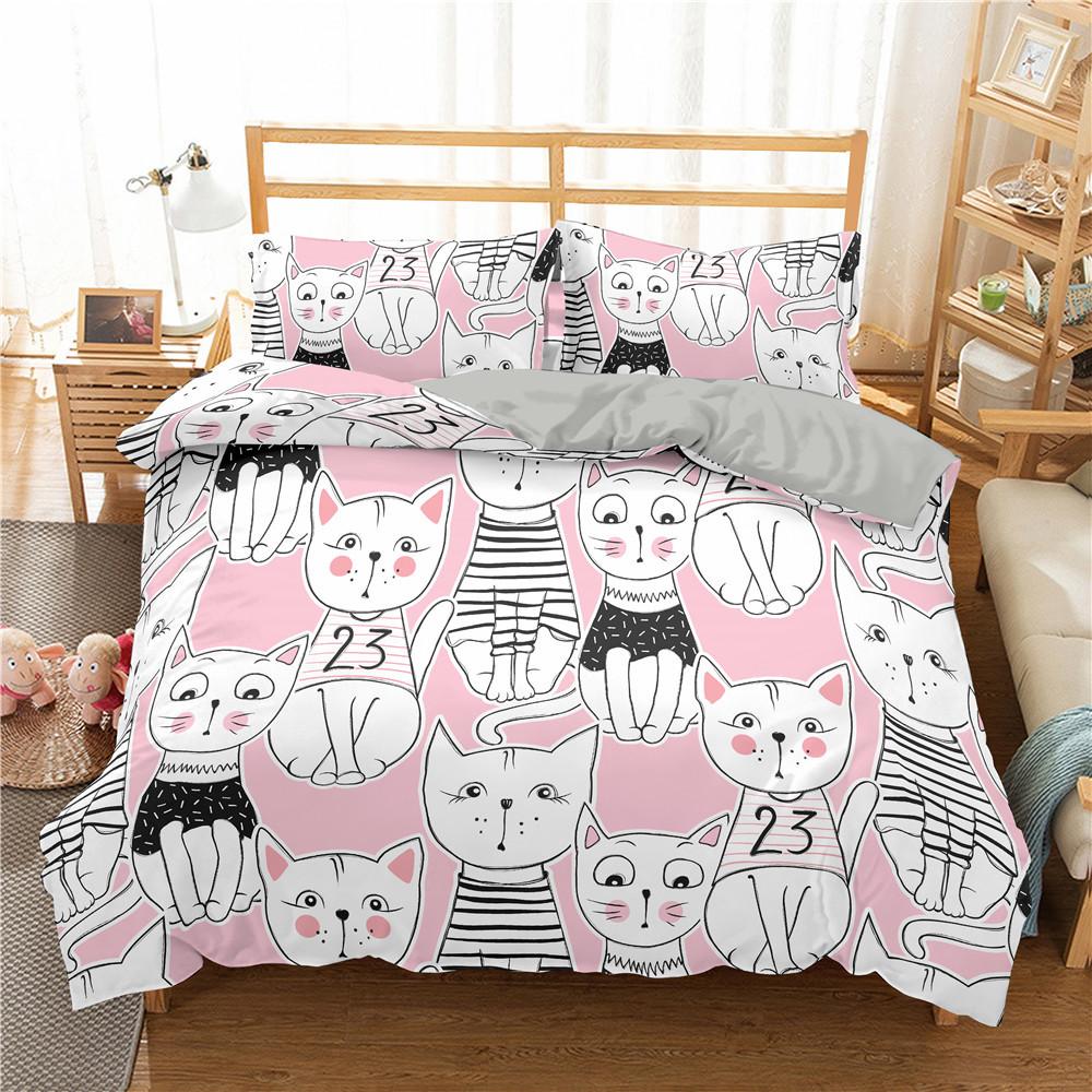 Cartoon Cat Duvet Cover Spaceship Outer Space Pet Animal Golden Line Cover for Kid Boys Girls Youth Gifts for Bedroom Decoration