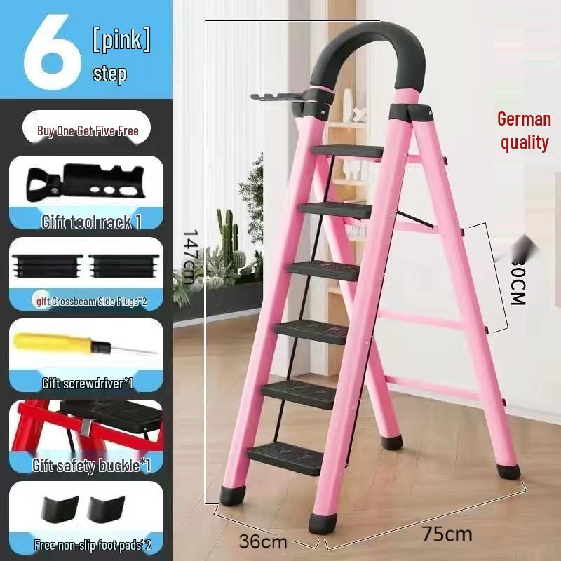 Multi-Functional Carbon Steel Folding A-Frame Telescopic Step Ladder for Indoor Use