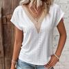 Women's Summer Jacquard V-neck T-shirt Lace Patchwork Loose Top European American Style Crossborder Apparel