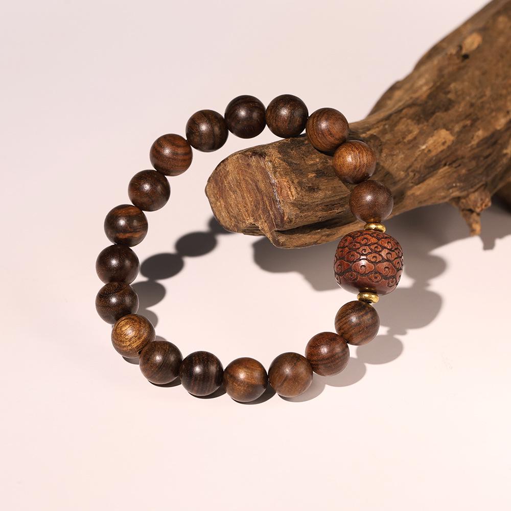 Golden Sandalwood Buddhist Prayer Beads Bracelet - Retro Wooden Rosary for Men & Women