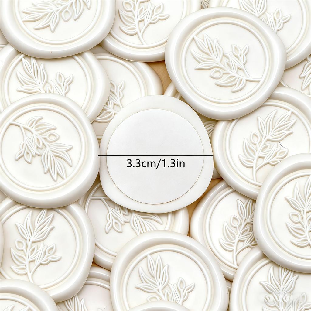 White Eucalyptus Wax Seal Stickers, 50pcs Botanical Self-Adhesive Wax Seal Stickers, Festive Envelope Seals Stickers for Christm