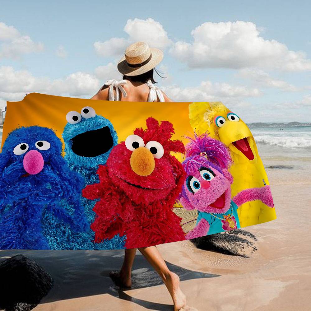 Cartoon S-Sesame-S-Street Bath Towel Microfiber Soft Water Absorbing Breathable For Girl Kids Decorative Cartoon Beach Towel