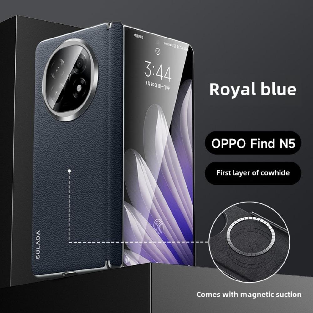 Pouzdro MagSafe pro OPPO Find N5 s vysoce kvalitním matným koženým skládacím pantem, vestavěným magnetickým bezdrátovým nabíjením a nárazuvzdorným pevným pouzdrem