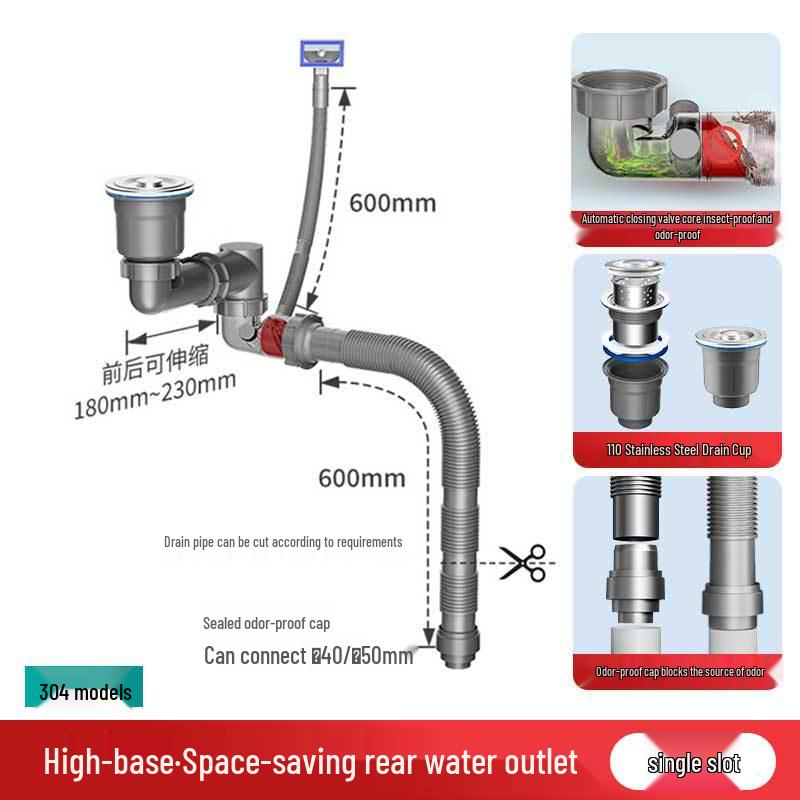 304 Stainless Steel Double Bowl Kitchen Sink with Deodorant Drain Pipe