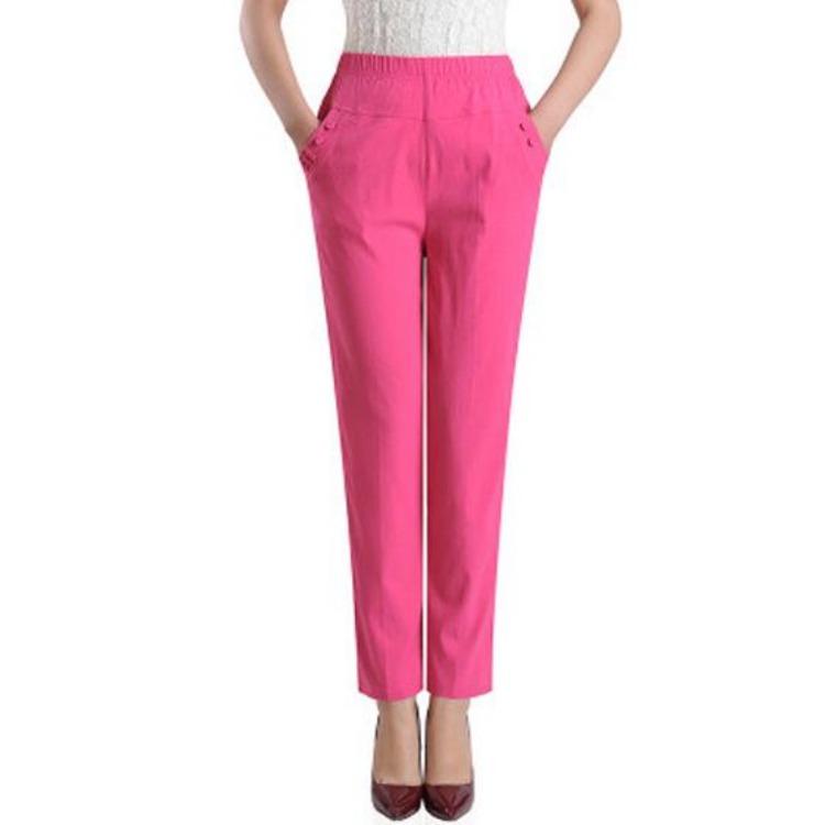 Ladies Plus Size High Waist Linen Pants Straight Trousers Long Office Work Pantalon