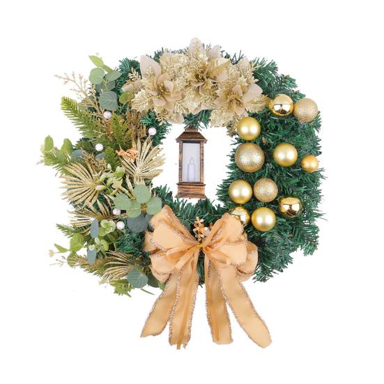 Christmas Wreath Front Door Xmas Garland with Bow Ribbon Berry Flower Decor Indoor Outdoor Winter Decoration