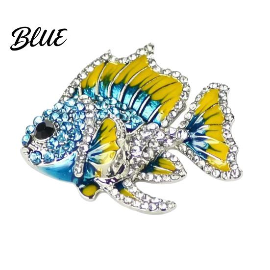 Rhinestone Fish Brooch Pin Enamel Finish Rhinestones Inlay Tropical Design