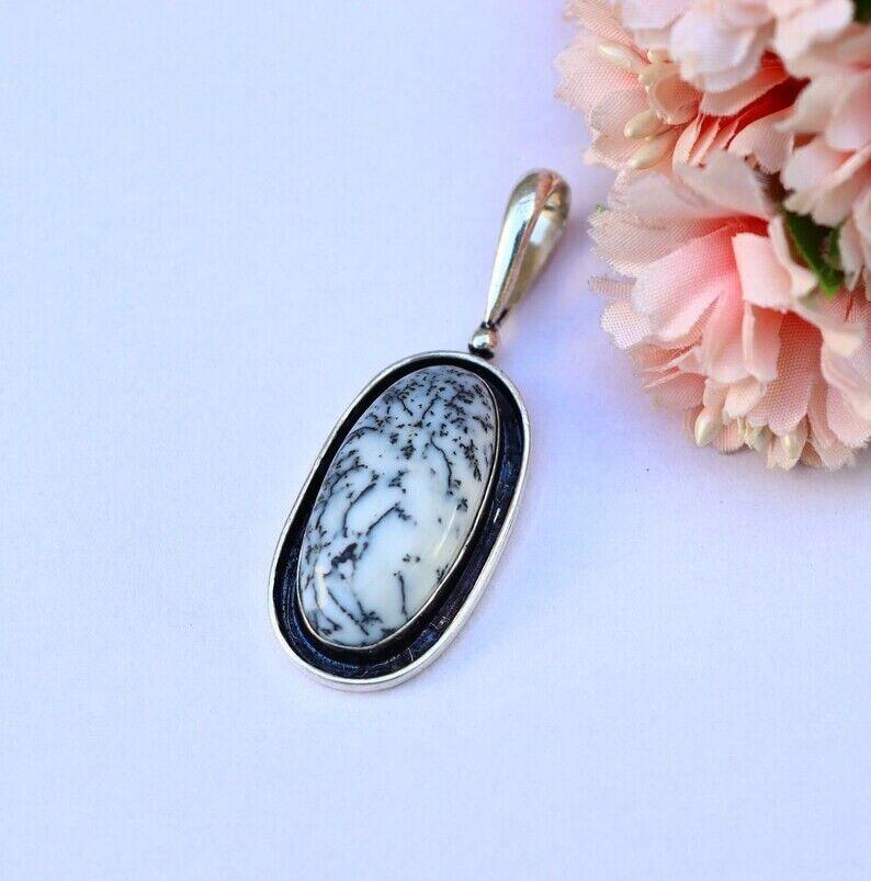 Oval Shape Dendritic Opal Pendant 925 Silver  For Beloved For Men's & Women's