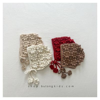 Fresh and Cute Flower Children's Knitted Ear Protection Hat Autumn and Winter Handwoven Girl Baby Hollow Wool Hat