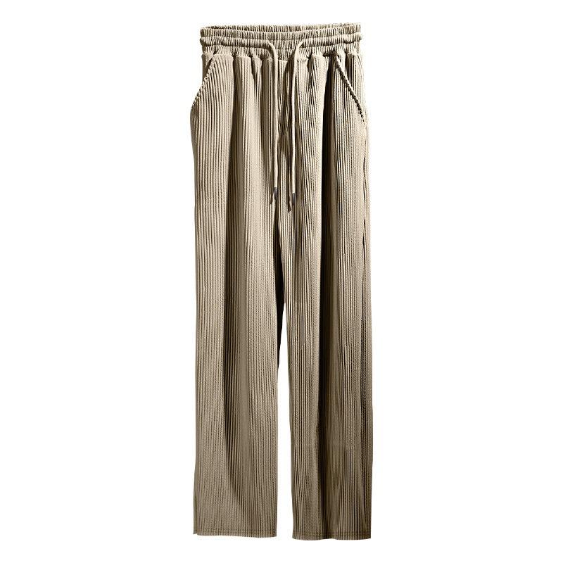 

European size spring and autumn jacquard striped wide-leg men s pants casual loose pit strip drawstring straight large size trousers men XXXL хаки