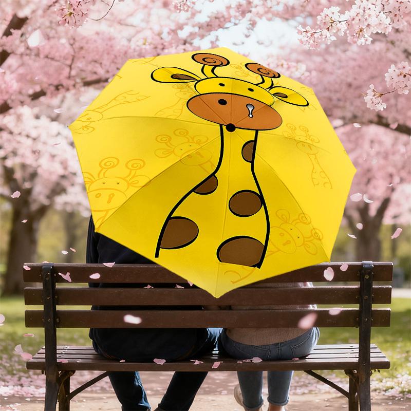 1PC Giraffe Pattern Umbrella-8-Rib Reinforced, Automatic Open, Lightweight & Durable, Cute Fashion Accessory for Outdoor-F2654