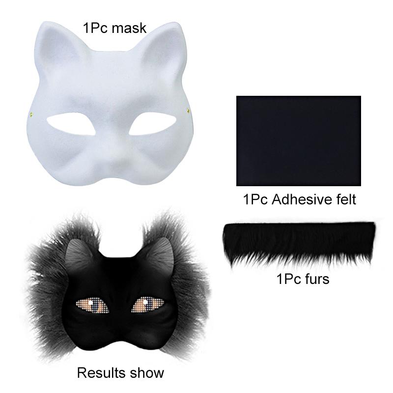 

1Set/3PCS Handmade Materials Kit Fox Cat Mask Paper Pulp Mask Animal Half Facemask Semi Finished Mask Festival Supplies 7 colors