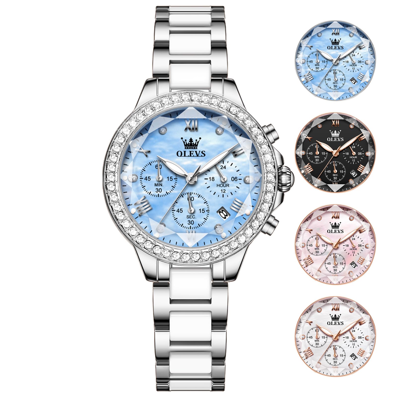 

OLEVS Waterproof Popular Blue Quartz Stylish Business Watch with Date Silver Stainless Steel Turquoise Blue Women s Watch, Movement, Analog, Function,