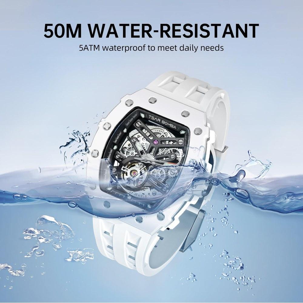 TSAR BOMBA Automatic Men's Wristwatch Tonneau Shape 5 ATM Water Resistant Stainless Steel Ceramic White Business Casual Luxury Sports Fashion Barrel
