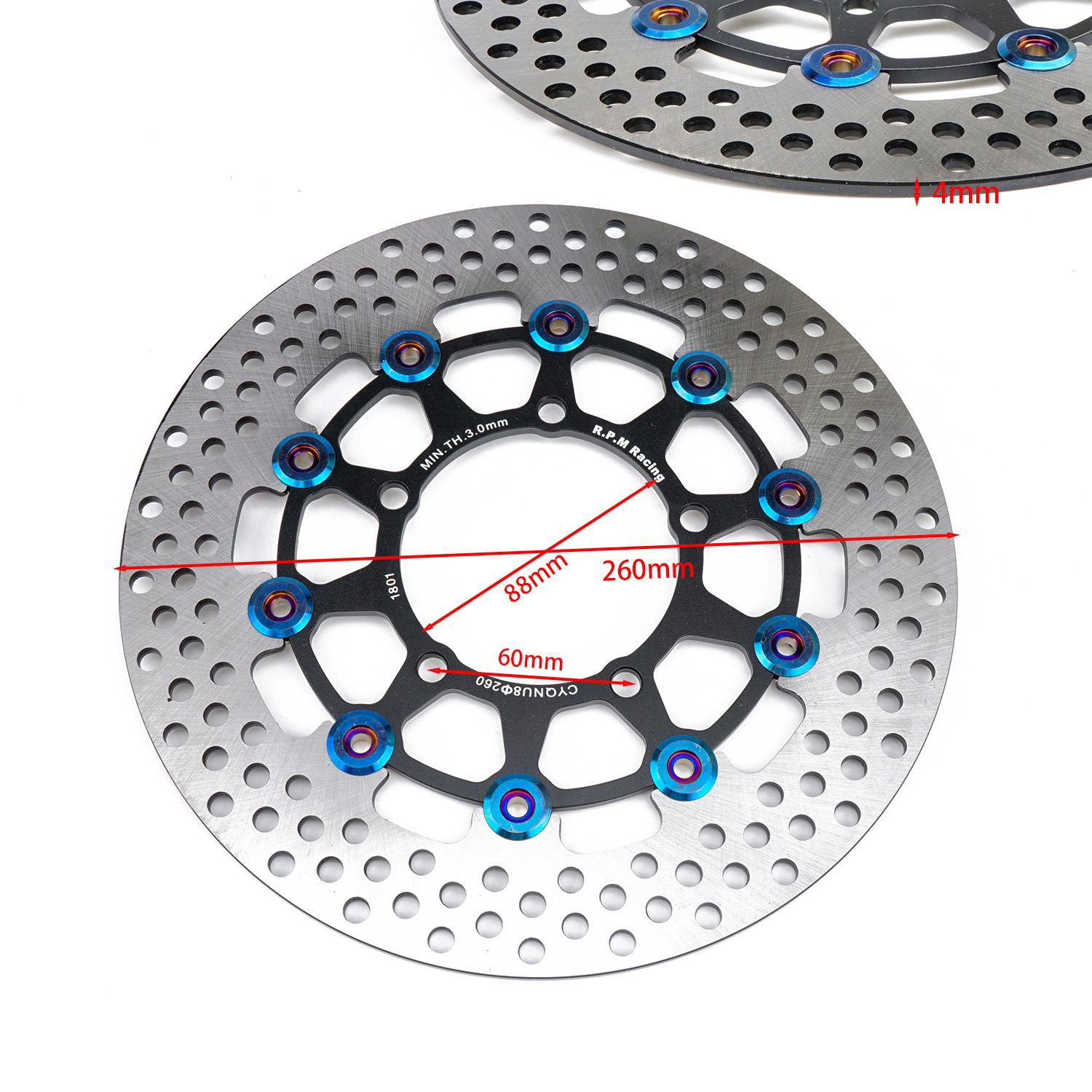 

Универсальный мотоциклетный ЧПУ 3 отверстия 260 * 70 мм / 5 отверстий 260 * 60 мм Плавающий дисковый тормозной диск для мотоцикла Honda Yamaha BWS WISP
