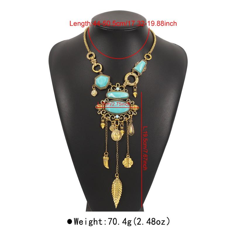 Ethnic Style Turquoise Inlaid Alloy Y-Necklace Vintage Geometric Statement Jewelry