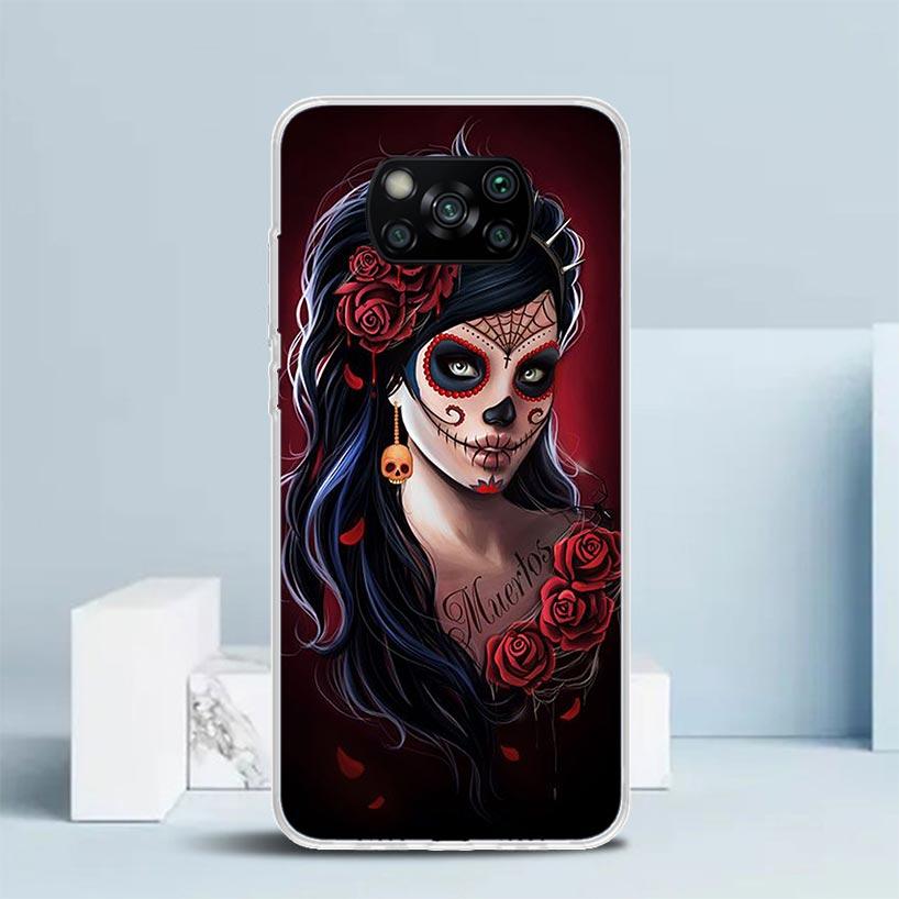 Catrina Beautiful Rose Girl Skull Phone Case For Xiaomi Poco F7 Ultra X5 X6 X7 Pro M7 Redmi 15C 15 13C 13 12C 12 10C 10 10A 9 9C