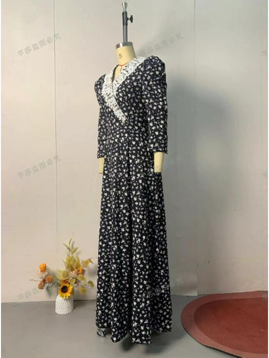 2024 Autumn Women's Korean Style Polka Dot Color Block Elegant Long Dress
