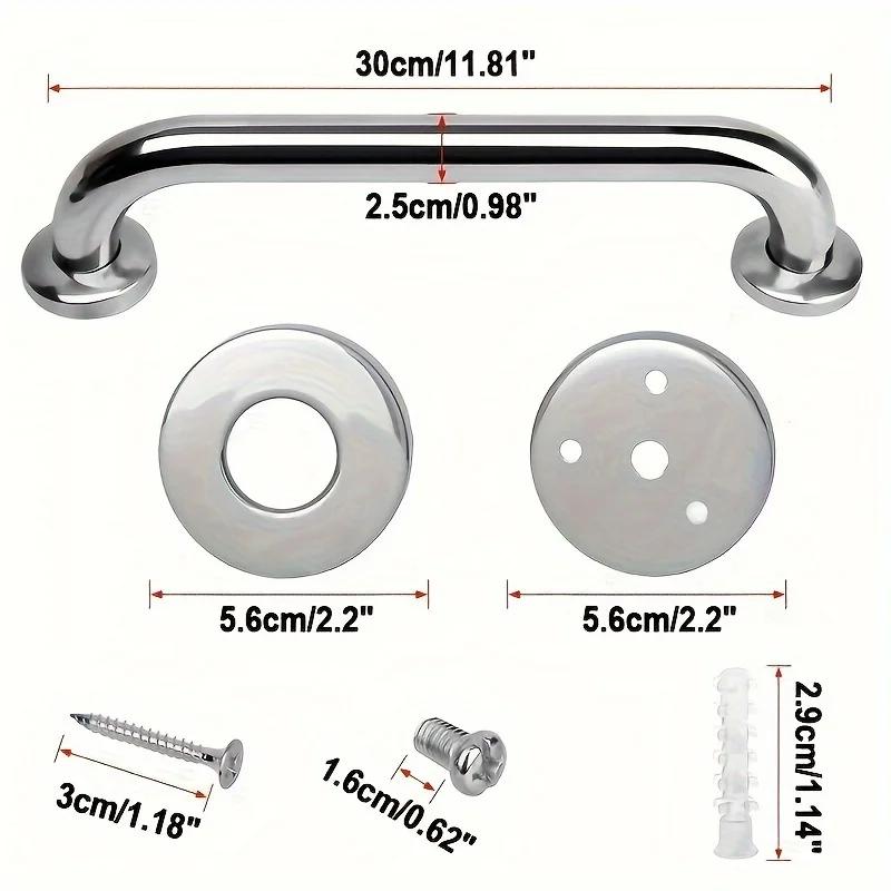 1/2 Piece Bathroom Handrail, Safe and Accessible, Disabled and Elderly, Non Slip Toilet Handrail, Stainless Steel, Sturdy