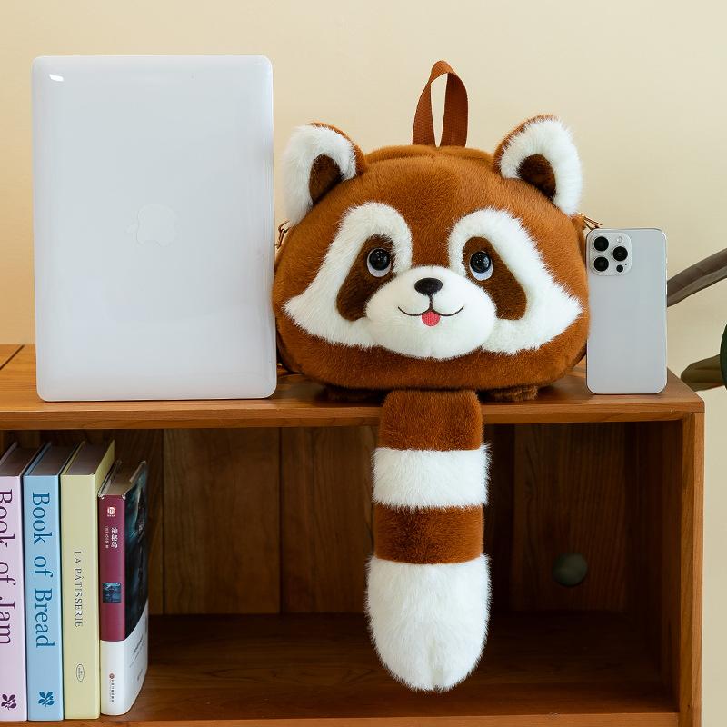 Urocza pluszowa torba na ramię szop pracz, Zabawna lalka ręcznie robiony plecak, Duża pojemność torba na ramię, Kreskówkowa torba na Dzień Dziecka i Dziewczynek