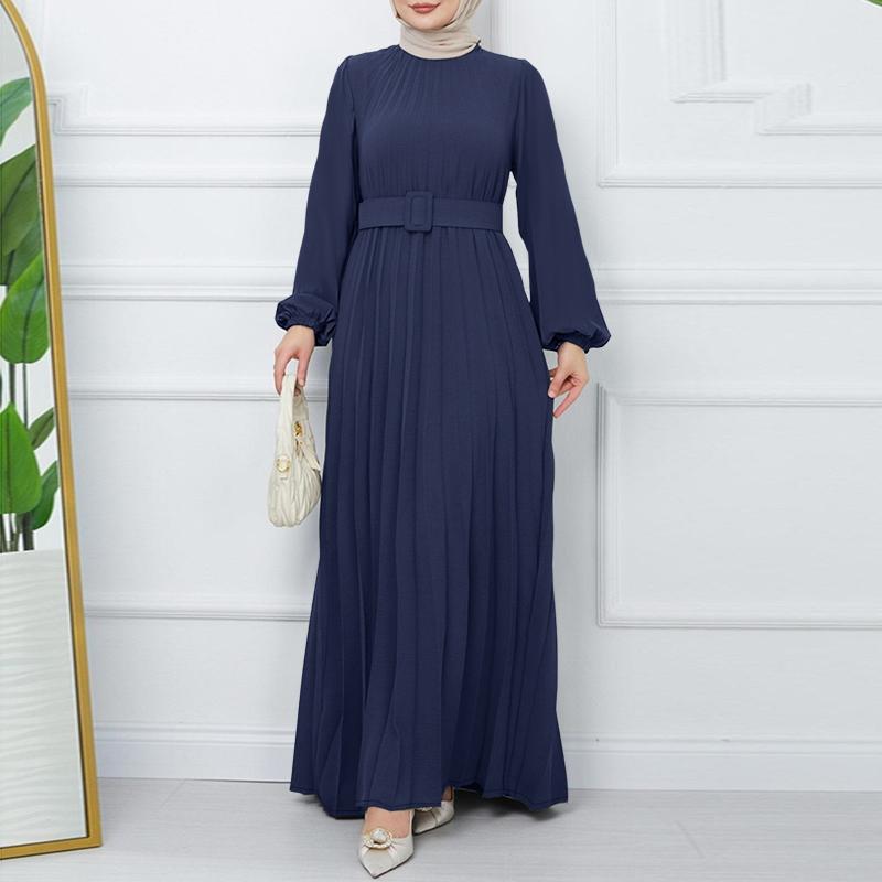 ZANZEA Dámské ležérní šaty s kulatým výstřihem, volné, s dlouhým rukávem, plisované, dlouhé