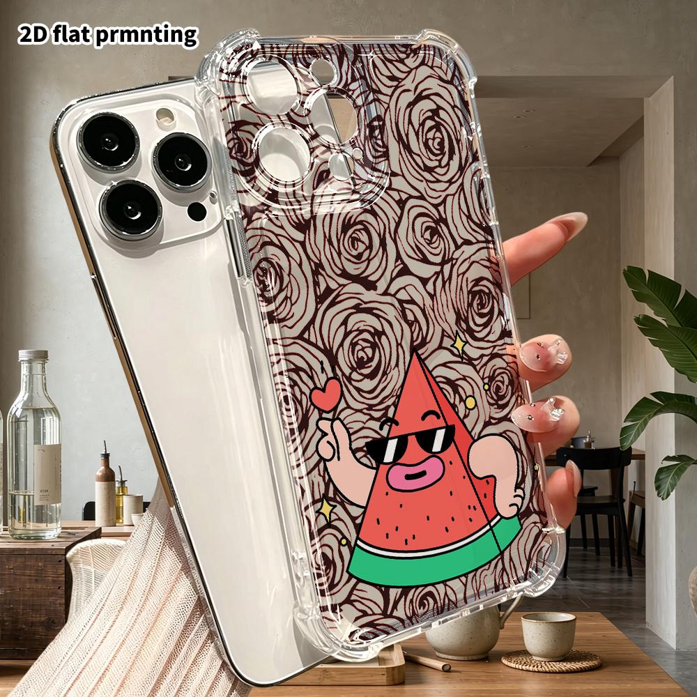 Phone Case: 2D Flat, Fits iPhone 18 17 16 15 14 13 Pro, Transparent Corner Protection Case, Cool Watermelon, Christmas and Halloween Gift