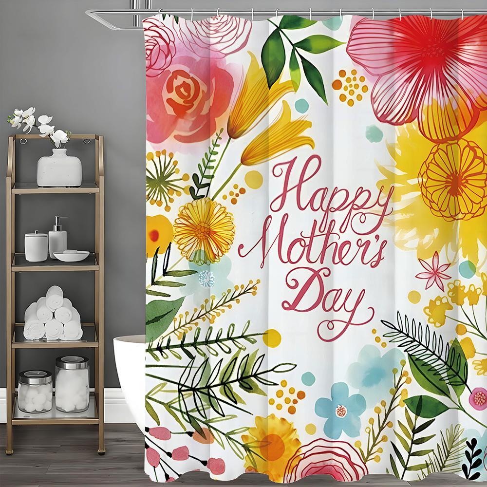 

Happy Mother s Day Cartoon Flower Plant Shower Curtain, Bathroom Decorative Shower Curtain, Waterproof Shower Curtain with Hooks 90*180cm
