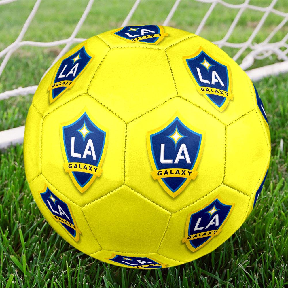 LA Galaxy Size 5 Soccer Ball, Machine-Stitched PVC, Durable & High Bounce, All Ages Fit, Fan Merchandise, Matches & Outdoor Use.