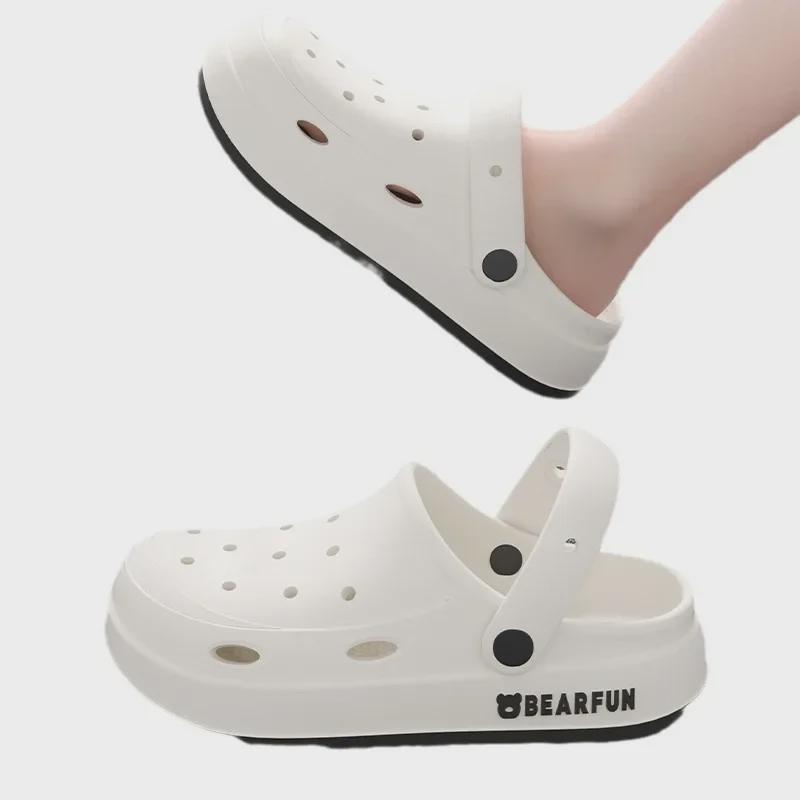 Summer Cartoon Slip-On Outdoor Slippers: Non-Slip Baotou Beach Shoes with Thick Soft Soles