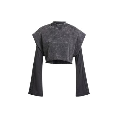 Originals Premium Shoulder Pad Top Tie-Dye Print Loose Long Sleeve Cropped Top Women Tops Black IR8352