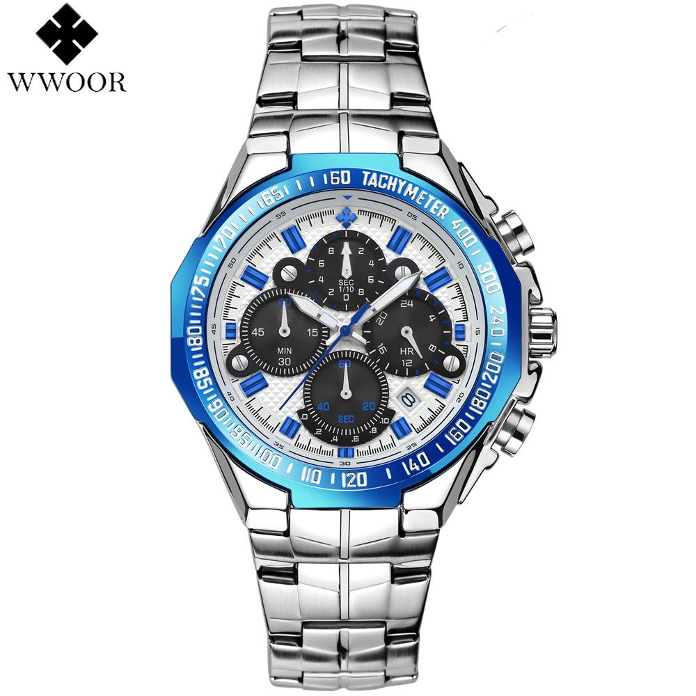 WWOOR Wò Ài 8868 Men's Trendy Luminous Steel Band Waterproof Quartz Sports Watch