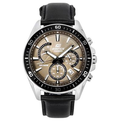 Edifice Analog Chronograph Standard Chronograph רצועת עור חום בהיר חוגה קוורץ EFR-552L-5A שעון גברים 100M