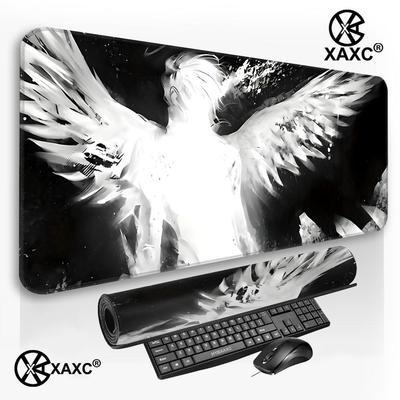 Monochrome Angel with Wings Desk Mat Gothic Black White Art Large Mouse Pad NonSlip Waterproof Gaming Office HYBXXC