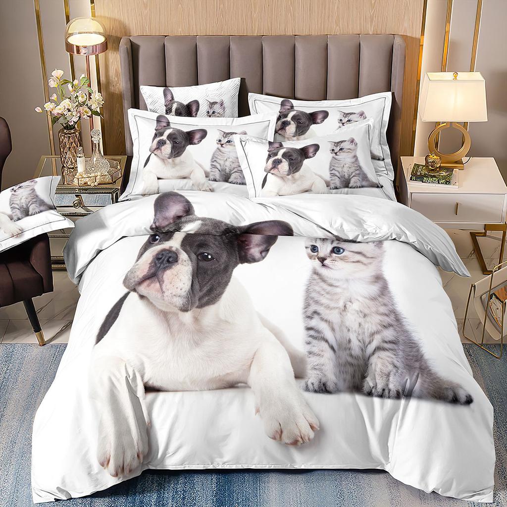 3D-gedruckte Bettwäsche Schäferhund Bettbezug Haustierhund Dreiteilige Heimtextilien